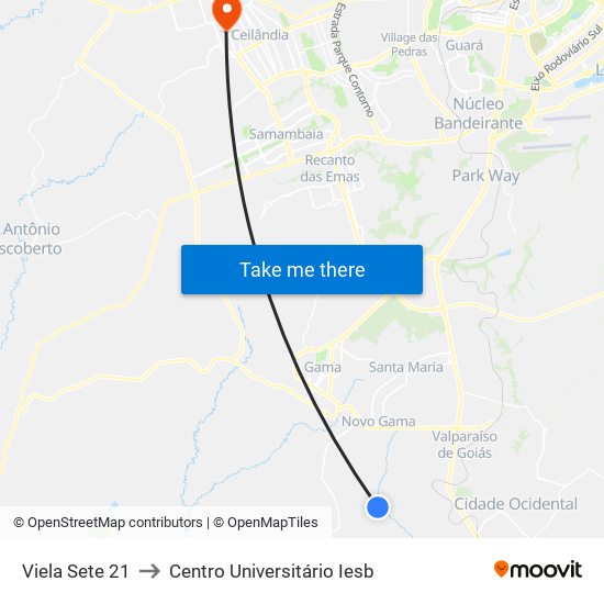 Viela Sete 21 to Centro Universitário Iesb map