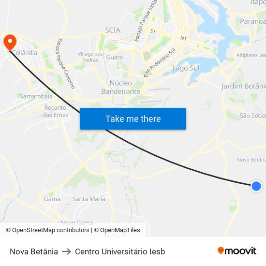 Nova Betânia to Centro Universitário Iesb map