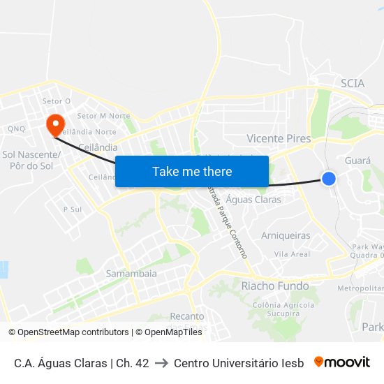 C.A. Águas Claras | Ch. 42 to Centro Universitário Iesb map