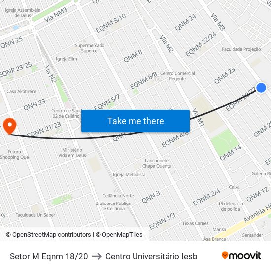 Setor M Eqnm 18/20 to Centro Universitário Iesb map