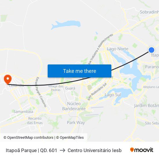 Itapoã Parque | QD. 601 to Centro Universitário Iesb map