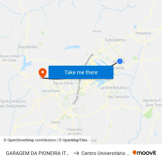 GARAGEM DA PIONEIRA ITAPOÃ to Centro Universitário Iesb map