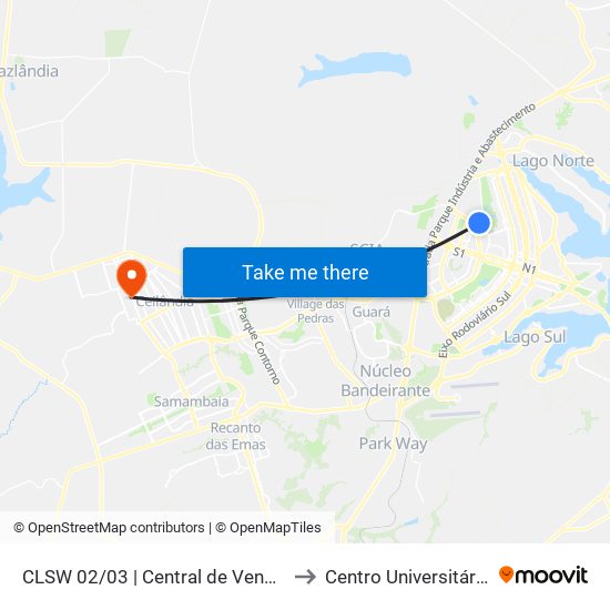 CLSW 02/03 | Central de Vendas Brasal to Centro Universitário Iesb map