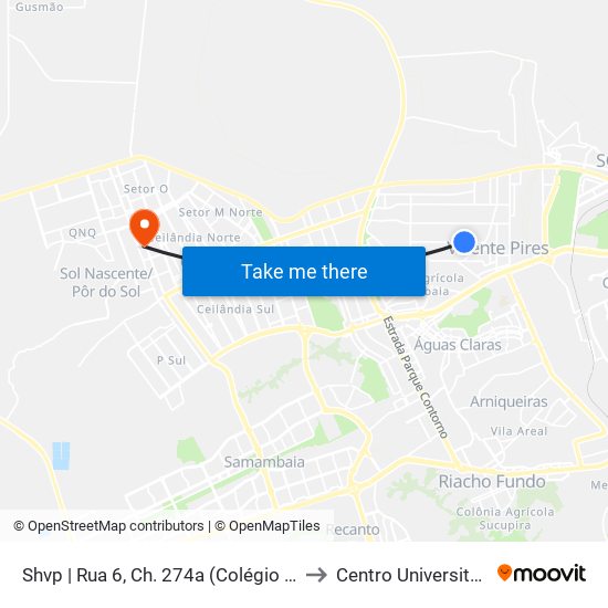 Shvp | Rua 6, Ch. 274a (Colégio Vitória Régia) to Centro Universitário Iesb map