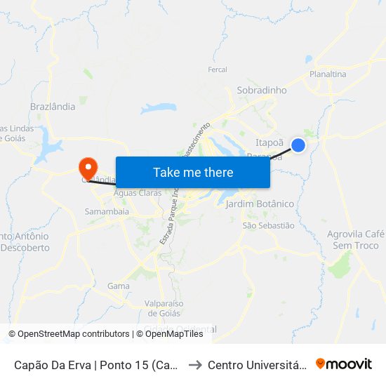 Capão Da Erva | Ponto 15 (Casai Brasília) to Centro Universitário Iesb map