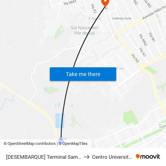 [DESEMBARQUE] Terminal Samambaia Norte to Centro Universitário Iesb map