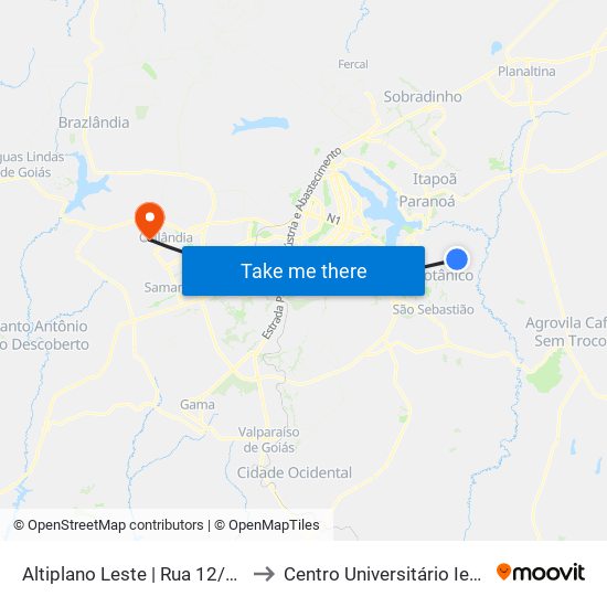 Altiplano Leste | Rua 12/13 to Centro Universitário Iesb map