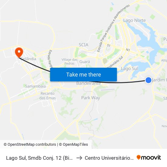 Lago Sul, Smdb Conj. 12 (Big Box) to Centro Universitário Iesb map