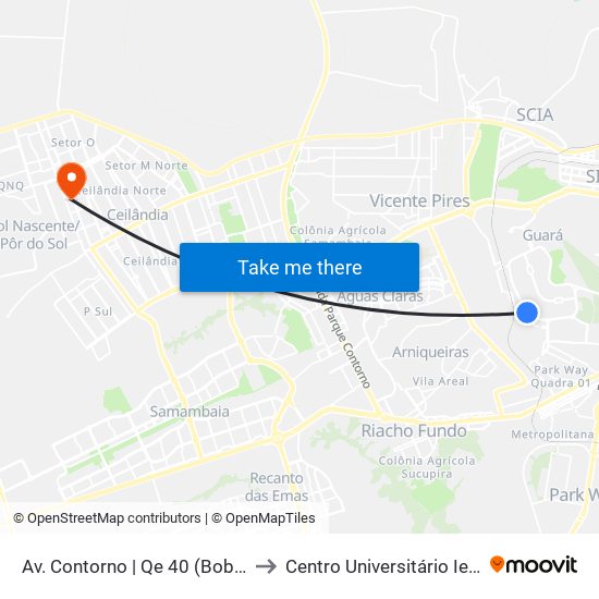 Av. Contorno | Qe 40 (Bob'S) to Centro Universitário Iesb map