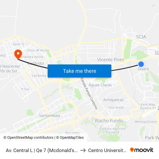 Av. Central l | QE 7 (McDonald's / CILG / CEF 2) to Centro Universitário Iesb map