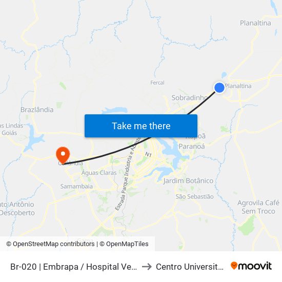 Br-020 | Embrapa / Hospital Veterinário Upis to Centro Universitário Iesb map