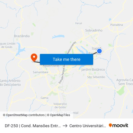 DF-250 | Cond. Mansões Entre Lagos to Centro Universitário Iesb map