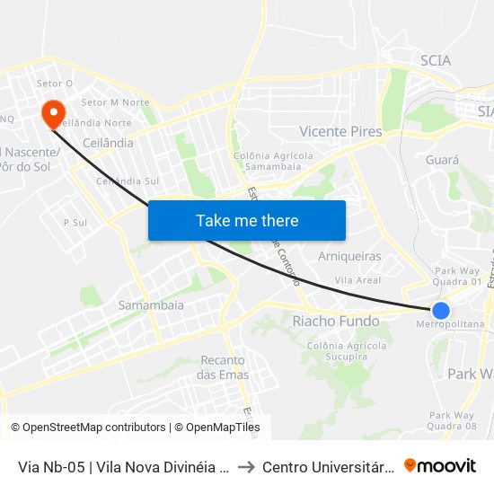 Via Nb-05 | Vila Nova Divinéia «Oposto» to Centro Universitário Iesb map