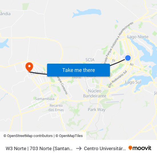 W3 Norte | 703 Norte (Santander / BRB) to Centro Universitário Iesb map