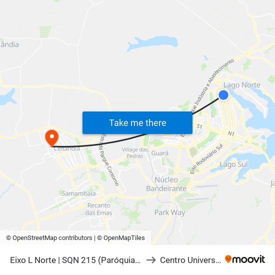 Eixo L Norte | SQN 215 (Paróquia Divina Misericórdia) to Centro Universitário Iesb map