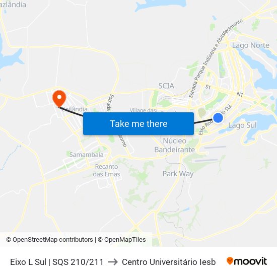 Eixo L Sul | SQS 210/211 to Centro Universitário Iesb map