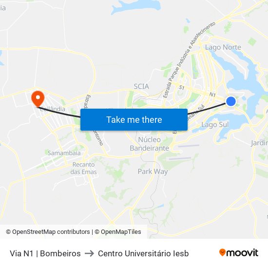 Via N1 | Bombeiros to Centro Universitário Iesb map