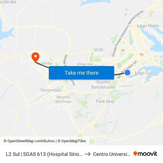 L2 Sul | SGAS 613 (Hospital Sírio Libanês / HOME) to Centro Universitário Iesb map