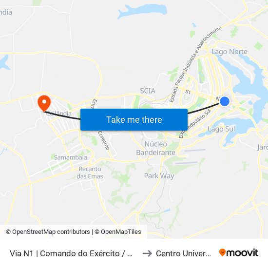 Via N1 | Comando do Exército / Marinha / Aeronáutica to Centro Universitário Iesb map