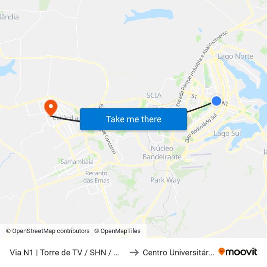 Via N1 | Torre de TV / SHN / McDonald's to Centro Universitário Iesb map