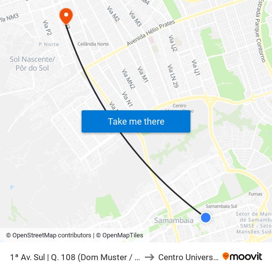 1ª Av. Sul | Q. 108 (Dom Muster / 32ª Dp / Superbom) to Centro Universitário Iesb map