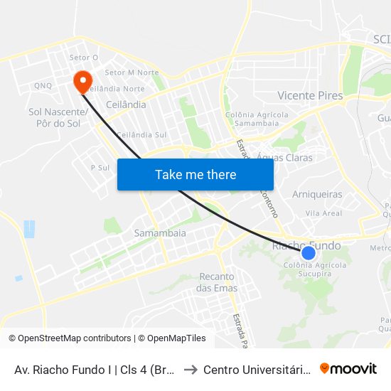 Av. Riacho Fundo I | Cls 4 (Bradesco) to Centro Universitário Iesb map