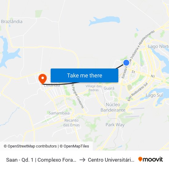 Saan - Qd. 1 | Complexo Fora Do Eixo to Centro Universitário Iesb map