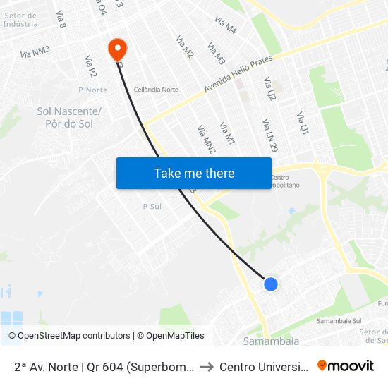 2ª Av. Norte | Qr 604 (Superbom Supermercado) to Centro Universitário Iesb map