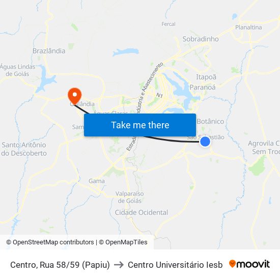 Centro, Rua 58/59 (Papiu) to Centro Universitário Iesb map