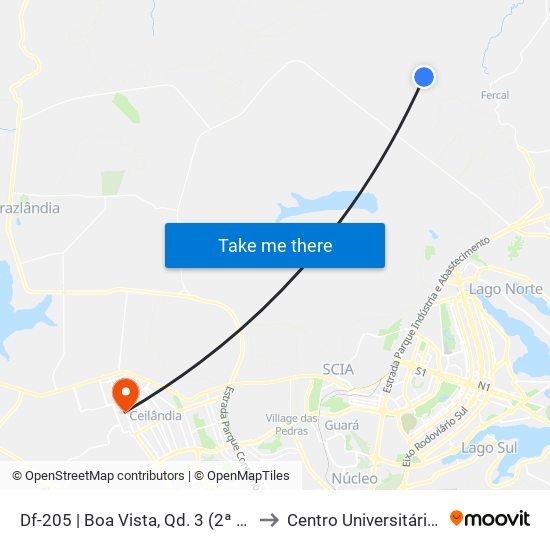 Df-205 | Boa Vista, Qd. 3 (2ª Entrada) to Centro Universitário Iesb map
