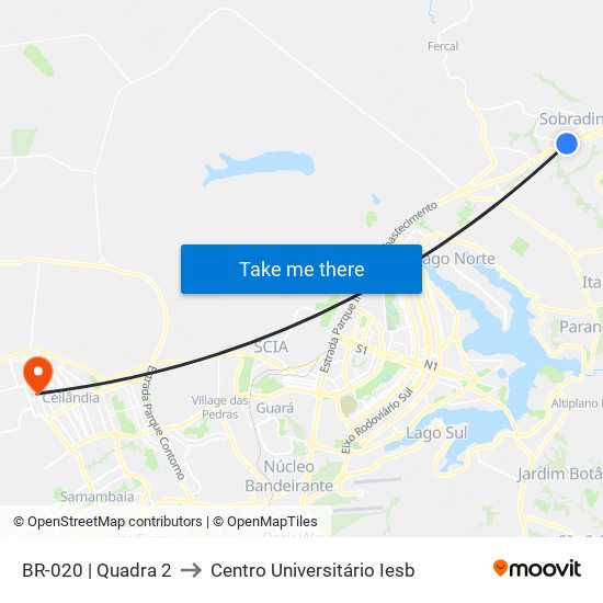BR-020 | Quadra 2 to Centro Universitário Iesb map