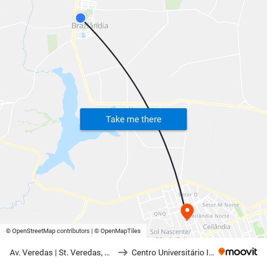 Av. Veredas | St. Veredas, Qd. 2 to Centro Universitário Iesb map