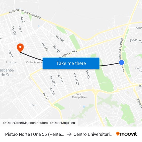 Pistão Norte | Qna 56 (Pentecostes) to Centro Universitário Iesb map