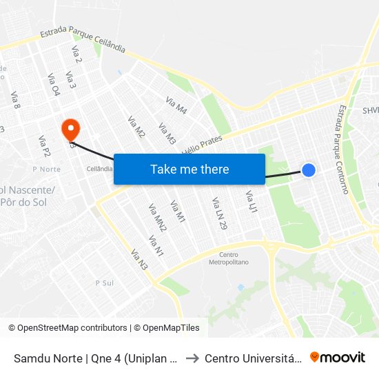 Samdu Norte | Qne 4 (Uniplan / Vivendas) to Centro Universitário Iesb map