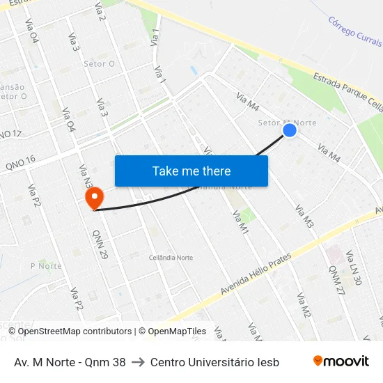 Av. M Norte - Qnm 38 to Centro Universitário Iesb map