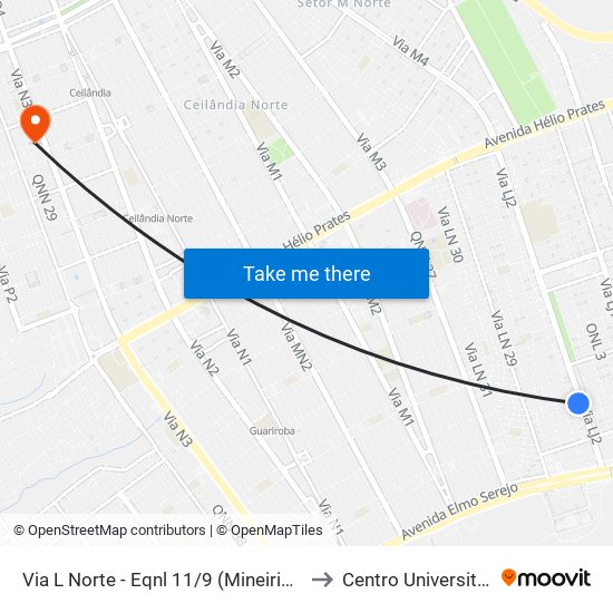Via L Norte - Eqnl 11/9 (Mineirinho Chopperia) to Centro Universitário Iesb map
