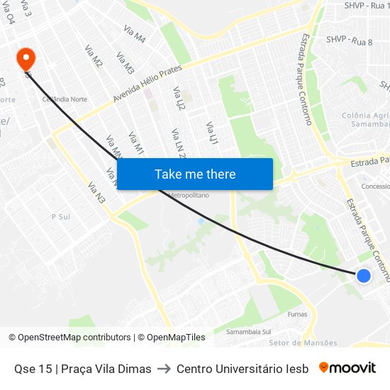 Qse 15 | Praça Vila Dimas to Centro Universitário Iesb map