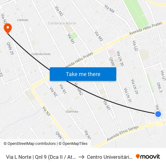 Via L Norte | Qnl 9 (Dca II / Atacadão) to Centro Universitário Iesb map