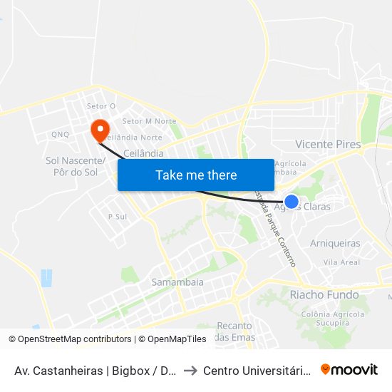 Av. Castanheiras | Bigbox / Drogafuji to Centro Universitário Iesb map