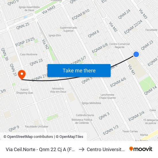 Via Ceil.Norte - Qnm 22 Cj A (Fac. Projeção) to Centro Universitário Iesb map