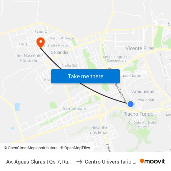 Av. Águas Claras | Qs 7, Rua 810 to Centro Universitário Iesb map