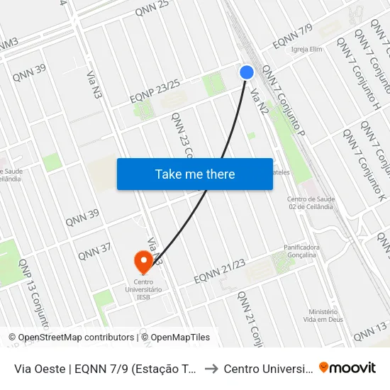 Via Oeste | EQNN 7/9 (Estação Terminal Ceilândia) to Centro Universitário Iesb map