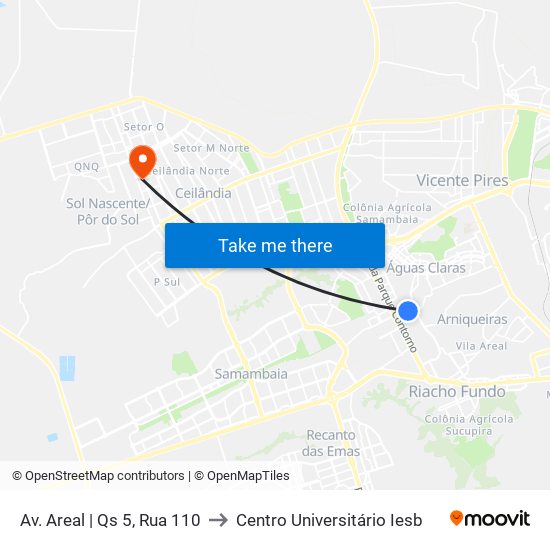 Av. Areal | Qs 5, Rua 110 to Centro Universitário Iesb map