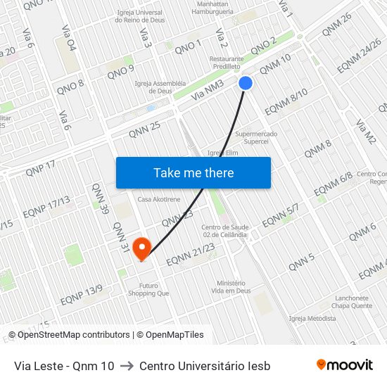 Via Leste - Qnm 10 to Centro Universitário Iesb map