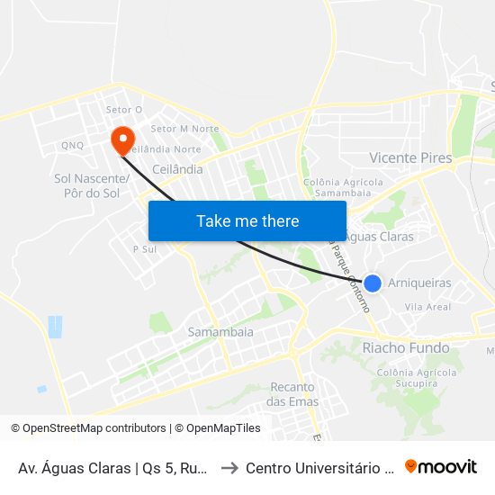 Av. Águas Claras | Qs 5, Rua 300 to Centro Universitário Iesb map