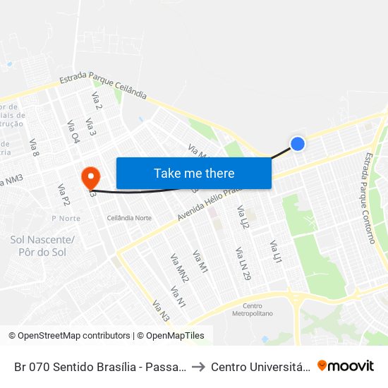 Br 070 Sentido Brasília - Passarela Da Qng to Centro Universitário Iesb map