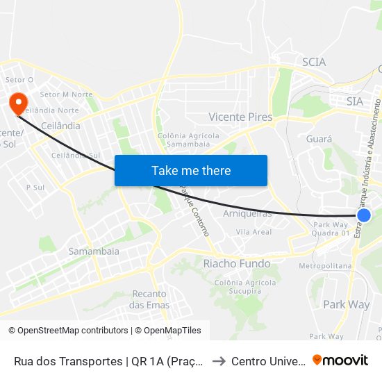 Rua dos Transportes | QR 1A (Praça dos Estados / TremBaum) to Centro Universitário Iesb map
