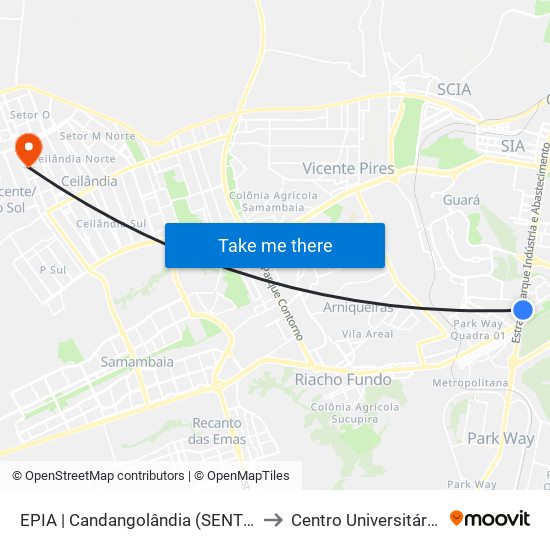 EPIA | Candangolândia (SENTIDO BSB) to Centro Universitário Iesb map