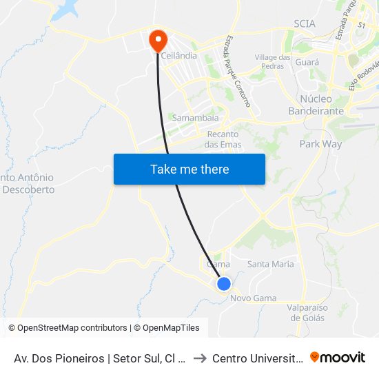 Av. Dos Pioneiros | Setor Sul, Cl 5 (Unicesumar) to Centro Universitário Iesb map