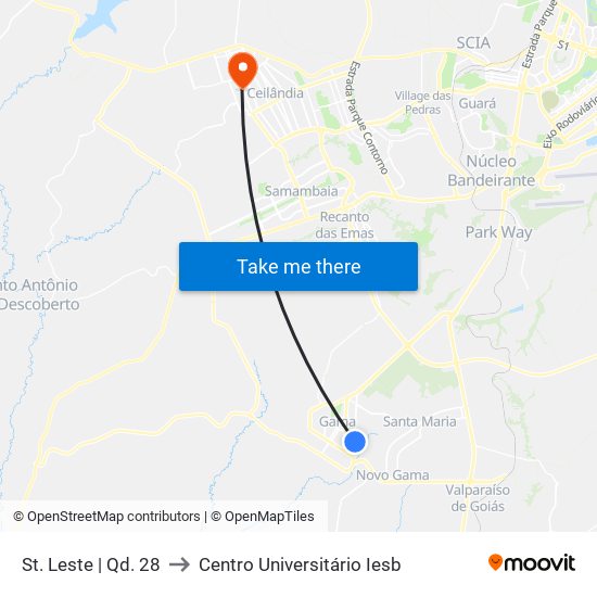 St. Leste | Qd. 28 to Centro Universitário Iesb map